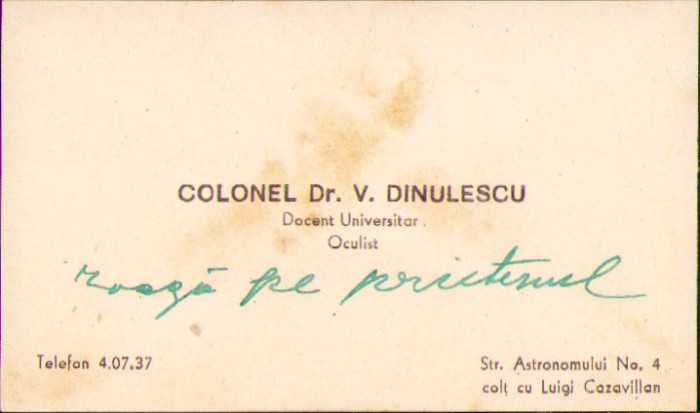 HST A2263 Carte vizita colonel (ulterior general) dr V Dinulescu
