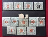 ROMANIA 1915 -1919 - Lot 12 timbre TAXA DE PLATA (PORTO) -Deparaiate, Nestampilate, Gumate, MNH si MH - Emisiunea Cluj, Oradea, Debretin (T268)
