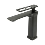 Baterie inalta pentru lavoar baie, patrata, negru mat, monocomanda