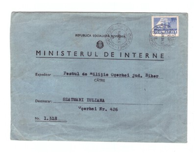 Plic albastru cu antetul Ministerul de Interne RSR, 1980 foto