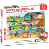 Puzzle cu surprize - Evi si Purcelus fac fapte bune (100 piese), 61 x 42 cm, 5 ani+