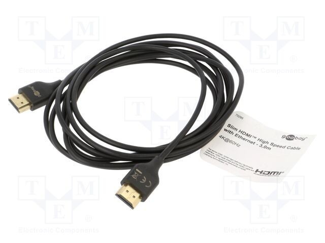 Cablu HDMI 3m Goobay, negru, HDMI 2.0, HDCP 2.2, High Speed Ethernet, 4K, HDR, 3D