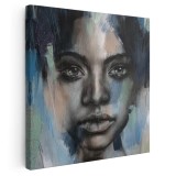 Tablou portret acrilic femeie, albastru 1328 Tablou canvas pe panza CU RAMA 100x100 cm