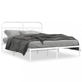 Cumpara ieftin Cadru de pat metalic cu tablie, alb, 140x200 cm