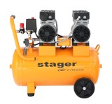 Compresor aer silentios fara ulei Stager Air 27DS50, 50L, 8 bar, 270 l/min