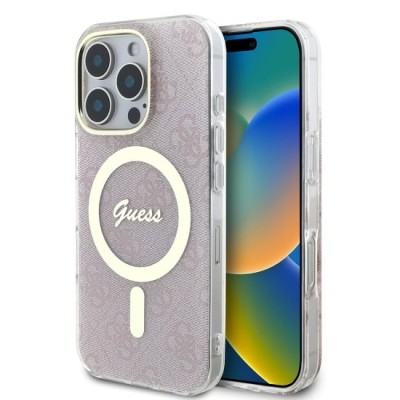 Husa pentru iPhone 16 Pro - Guess IML 4G MagSafe (GUHMP16LH4STP) - Pink foto
