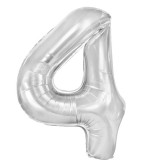 Balon din folie metalizata, flippy, figurina cifra, tema aniversare 40 cm, ambalaj individual, pai inclus, umflare cu aer sau heliu, argintiu, cifra 4