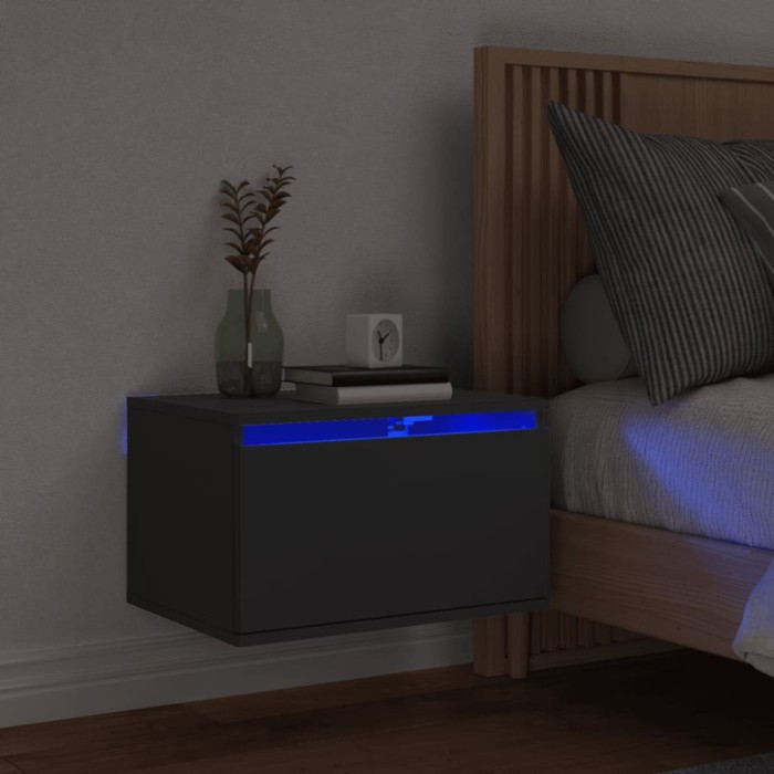 Gossi noptiera montata pe perete cu lumini led, negru