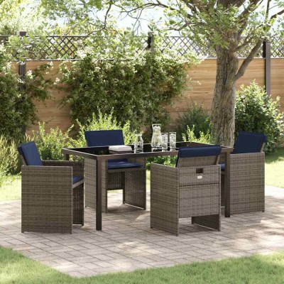 vidaXL Set de masă pentru grădină cu pernă 5 pcs Gri Rattan poli 3379970 foto