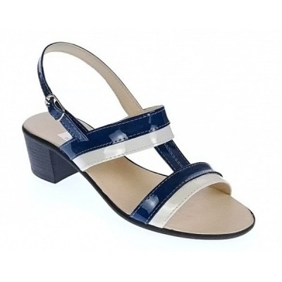Sandale dama din piele naturala, alb bleumarin lac - S7ABL foto