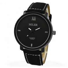 Ceas Miler CS123, curea piele, model casual, cadran negru foto