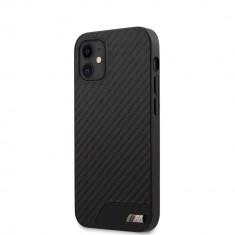 Husa BMW pentru iPhone 12 Mini 5.4&amp;quot;, M Carbon PU Collection, Piele Eco, Negru foto