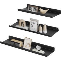 Set 3 rafturi de perete metalice Songmics, metal, negru