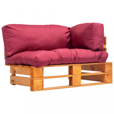 Canapea de grădină din paleți cu perne roșii, lemn pin foto