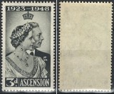 Insula Ascension (Colonie Britanică) 1948 - Timbru Comemorativ &bdquo;Nunta de Argint Regală / 3d&rdquo; -KV1