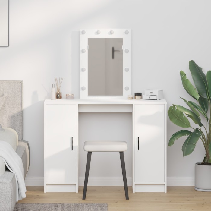 vidaXL Masă de Machiaj cu ușă Alb 102 x 33 x 135 cm Lemn compozit
