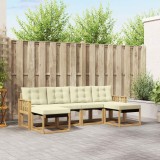 Set canapele exterior vidaXL 6 piese Alb Crem din lemn masiv acacia, perne confortabile, rezistent intemperii, terasa, gradina