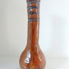 Vaza ceramica lut, facuta manual, studio art pottery, forma bulboasa, 25cm