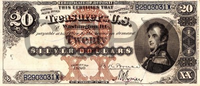 20 dolari 1880 Reproducere Bancnota USD , Dimensiune reala 1:1 foto