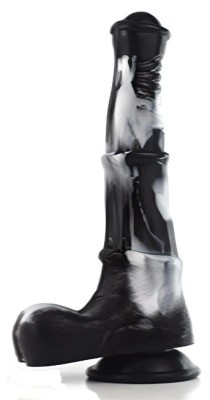 Dildo Stallion, Silicon Lichid, Negru/Alb, 25.5 cm foto