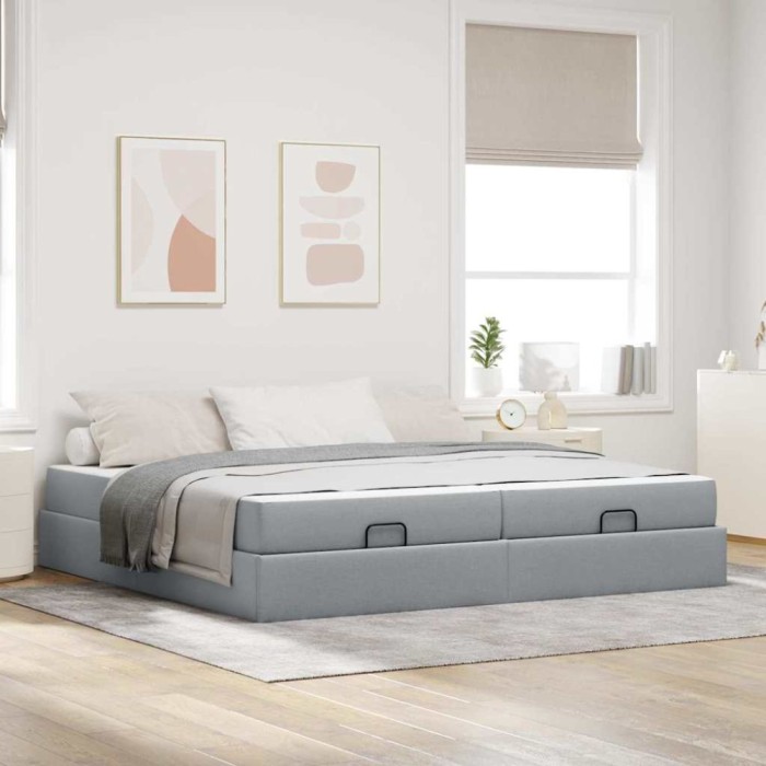 vidaXL Cadru de pat cu depozitare Gri deschis 200 x 200 cm țesătură 3399515