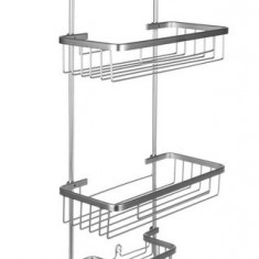 Etajera pentru dus, 3 rafturi, ventuza prindere, aluminiu, 63x14x28,5cm, argintiu