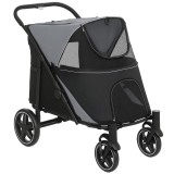 PawHut Cărucior Pliabil pentru C&acirc;ini cu 4 Roți, Intrări cu Fermoar și Ferestre din Plasă, 112x65x100 cm, Gri | Aosom Romania