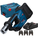 Bosch GPT 18V-19 + GAL 18V-40 - Aparat de presare fara acumulatori Li-Ion 18 V - Ah 19 kN 35-40 mm valiza speciala accesorii + Incarcator acumulatori