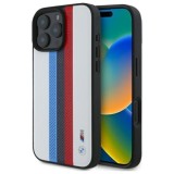 Husa pentru iPhone 16 Pro Max - BMW Hardcase Perforated M Perf. Tricolor Printed Stripes MagSafe (BMHMP16X23PUPTH) - White