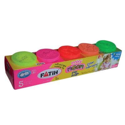 Plastilina Usoara Fatih, 250 g, 5 Culori Neon, cu Recipiente, Plastilina in Borcanele, Plastilina in Borcan, Plastilina pentru Copii, Plastilina Model foto