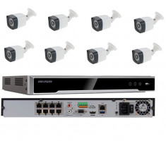 Kit 8 camere supraveghere IP cu PoE 2MP, IR 30m, Exterior + NVR 4K PoE HikVision foto