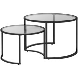 HOMCOM Set de 2 Mese de Cafea Suprapozabile din Sticlă și Oțel, &Oslash;70x47.5 cm și &Oslash;54x42.5 cm, Negru | Aosom Romania