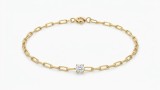 Cumpara ieftin Bratara din Argint 925 Placat cu Aur Zale Paperclip cu Cristal Solitar