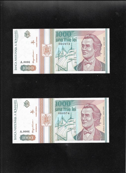 2 x 1000 1.000 lei 1993 aunc consecutive
