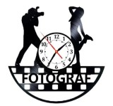 Ceas de Perete Decorativ &ldquo;The Photographer&rsquo;s Lens&rdquo;, din Disc Vinil Reciclat, Design Cameră Foto și Artă Vizuală, Negru, Mecanism Silențios (Sweep)