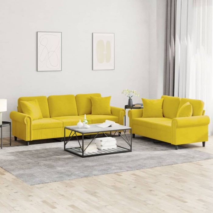 vidaXL Set de canapele cu perne, 2 piese, galben, catifea 3202276