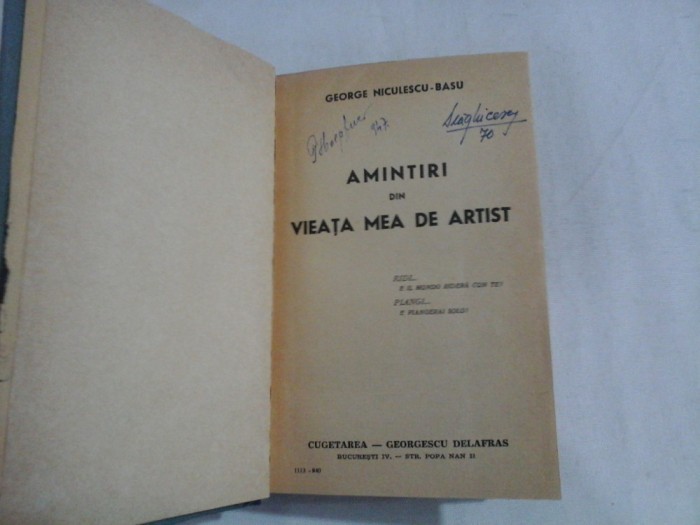 AMINTIRI DIN VIEATA MEA DE ARTIST - GEORGE NICULESCU-BASU