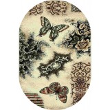 Covor Oval Model Fluturi 1607-110, Marime 60 x 110 cm, Bej, Maro, Inaltime Fir 8 mm, Antialergic, Polipropilena, Living, Dormitor, Sufragerie, Birou
