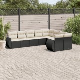 VidaXL Set mobilier de grădină cu perne, 9 piese, negru, poliratan 3221835