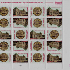 RO 2001 ,LP 1575 ,"100 ani Palatului Postelor " bloc de 10 serii cu tb , MNH