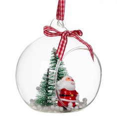 Ornament Brad Crăciun, Glob Sticlă Transparent, Moș Crăciun Brazi, 8cm
