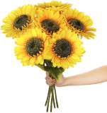 Set 6 Bucati Floarea Soarelui Artificiala, Buchet Pentru Decor, Lugime 60 cm