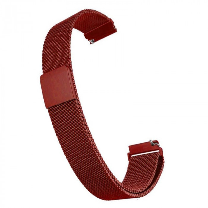 Curea tip Milanese Loop compatibila cu Samsung Galaxy Watch3, 45mm, Telescoape QR, 22mm, Metalic Red
