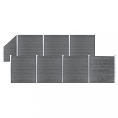 Set panouri gard, 7 pătrate + 1 oblic, gri, 1311x186 cm, WPC foto