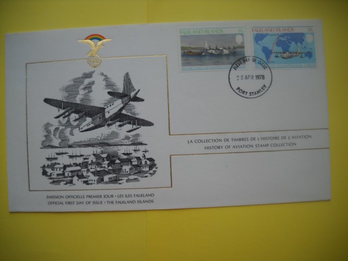 HOPCT PLIC FDC S NR 1033 FALKLAND ISLANDS -ISTORIA AVIATIEI -FAI -FEDERATIA AERONAUTICA INTERNATIONALA 1978-AVION / AVIATIE