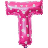Balon folie metalizata litera t, flippy, 40 cm, cu imprimeu inimioare, umflati cu heliu sau aer, ambalaj individual, pai inclus, roz