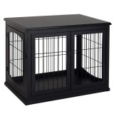 PawHut Cușcă pentru c&acirc;ine animale cușcă din MDF clasa E1 3 uși cu siguranță max. 30 Kg dim. 81L x 58l x 66&Icirc; cm negru | Aosom Romania