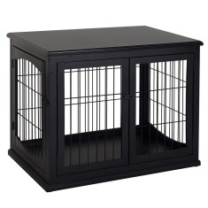 PawHut Cușcă pentru c&acirc;ine animale cușcă din MDF clasa E1 3 uși cu siguranță max. 30 Kg dim. 81L x 58l x 66&Icirc; cm negru | Aosom Romania