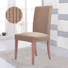 Husă Scaun Elastico, Mini, Bej, Carouri, Poliester 95%, Elastan 5%, 101cm &Icirc;nălțime Totală
