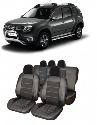 Set huse scaune compatibile Dacia Duster 2010-2017 Piele Alcantara (Compatibile cu sistem AIRBAG) foto